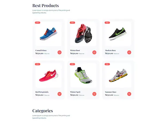 A website design for a shoe store.