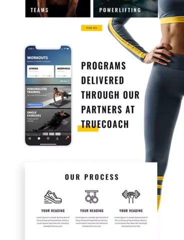 The homepage of a fitness website.