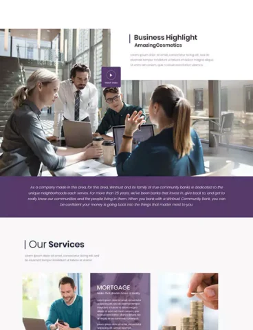 A purple and white website design for a real estate company.
