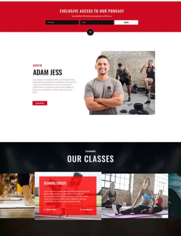 A website design for a gym.