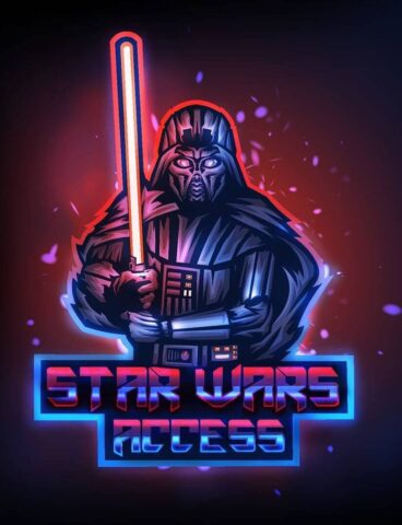 Star wars fitness logo with darth vader holding a light saber.