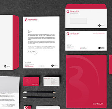 A set of business cards, letterhead, envelopes and stationery.